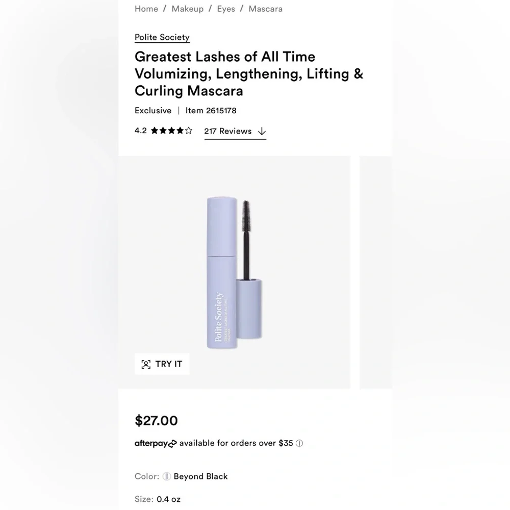 Polite society mascara, full size NIB!
